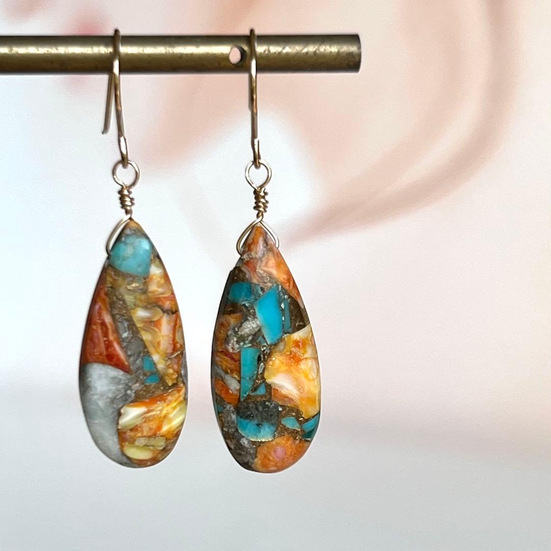 K10 オイスターカッパーターコイズ 10金 ハンドメイド ピアス