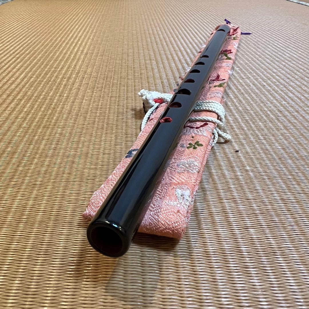 篠笛丸山 6本調子 唄用 黒漆塗 専用笛袋付