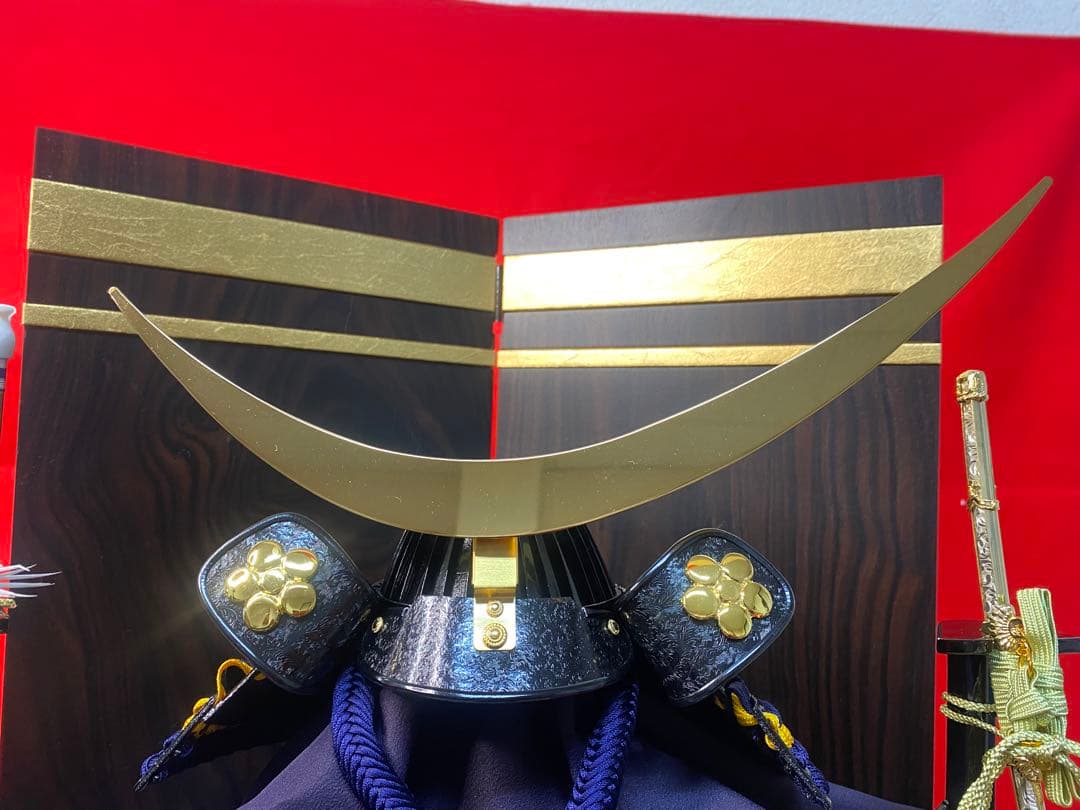 伊達政宗　東京久月　五月人形　銘木シリーズ　黒檀　名入れ家紋付き兜飾り収納セット