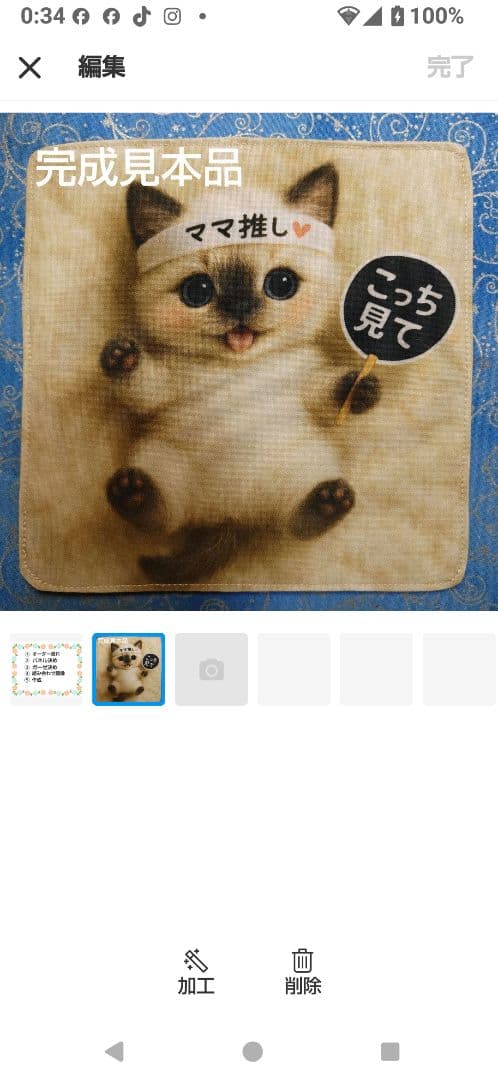 オーダーページ　ハンカチ　273 イースターにゃんこ柄　1/15