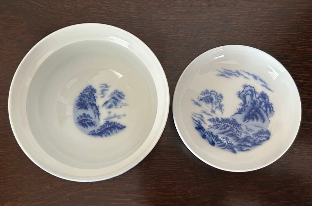 香蘭社　染付山水　蓋付煮物椀　5客