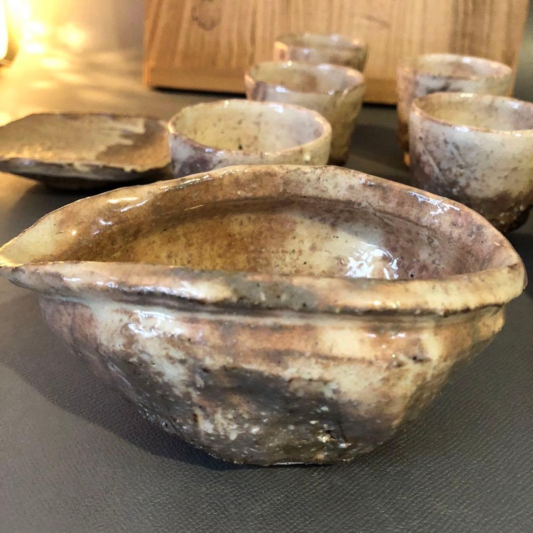 N349、焼萩 ひねり茶器共箱 新品美品煎 茶器 納富鳥雲 大華山鳥雲萩