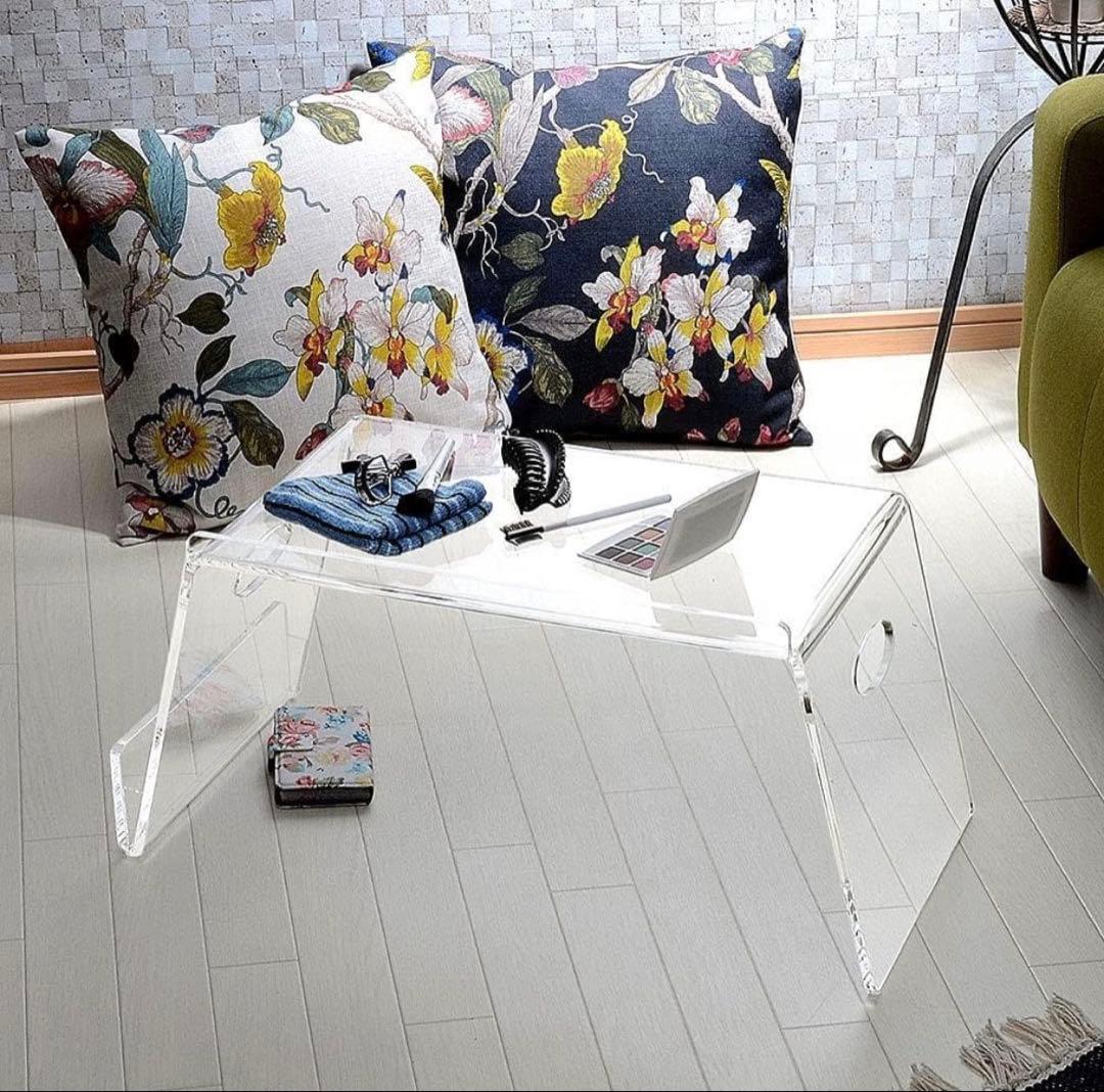 クーアイ(Kuai) アクリル ベッドテーブル 雑誌ラック付き ローテーブル