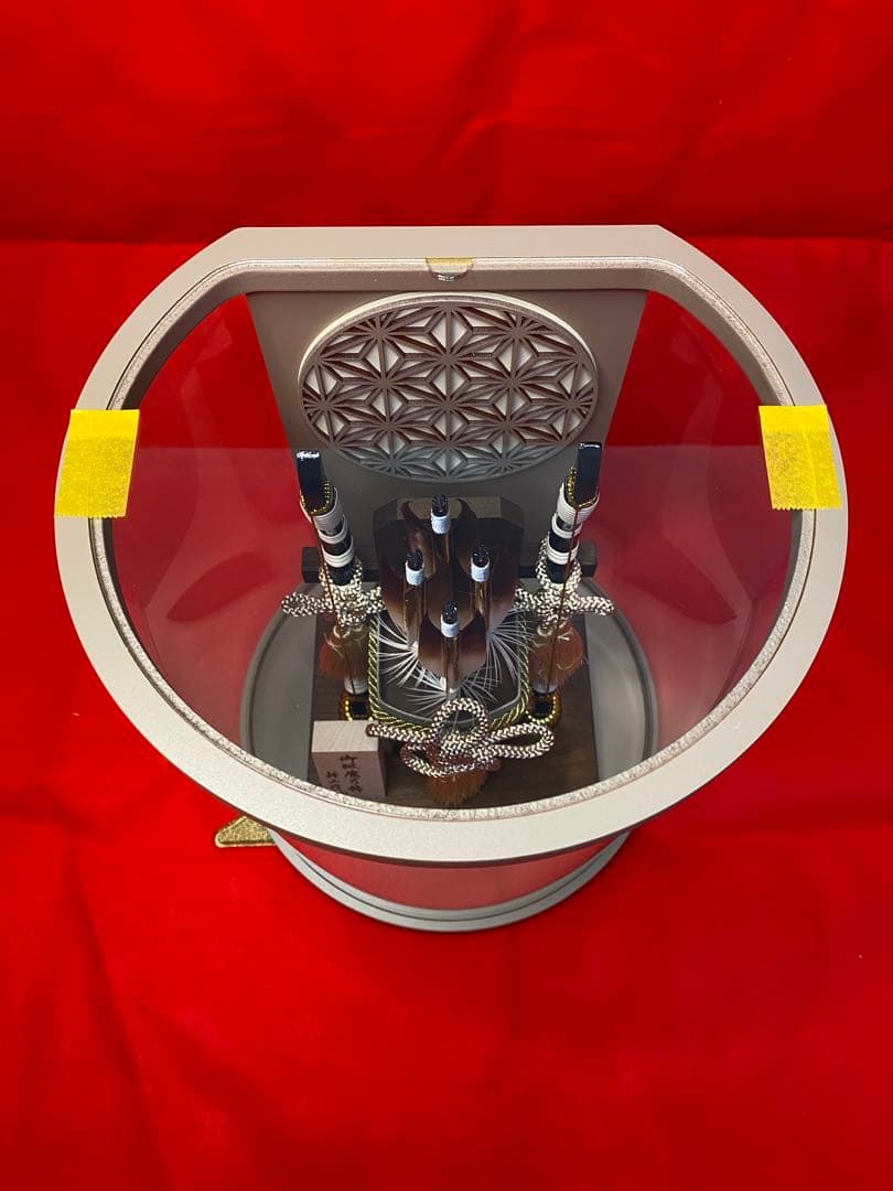 幹山作　破魔弓　モカ色　円形アクリルケース・間口約２３×奥行約２１×高さ約２７㎝