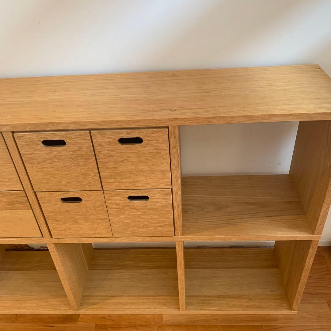 【くまこ•×•】無印スタッキングシェルフ　5段×2列オーク材＋チェスト3つ