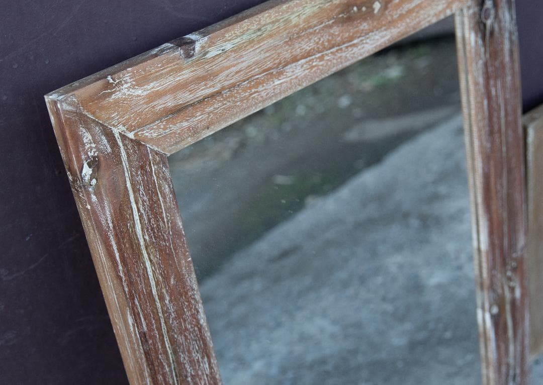 ウッドフレームミラー【新品未使用/鏡/アンティーク/ナチュラル/シャビー】
