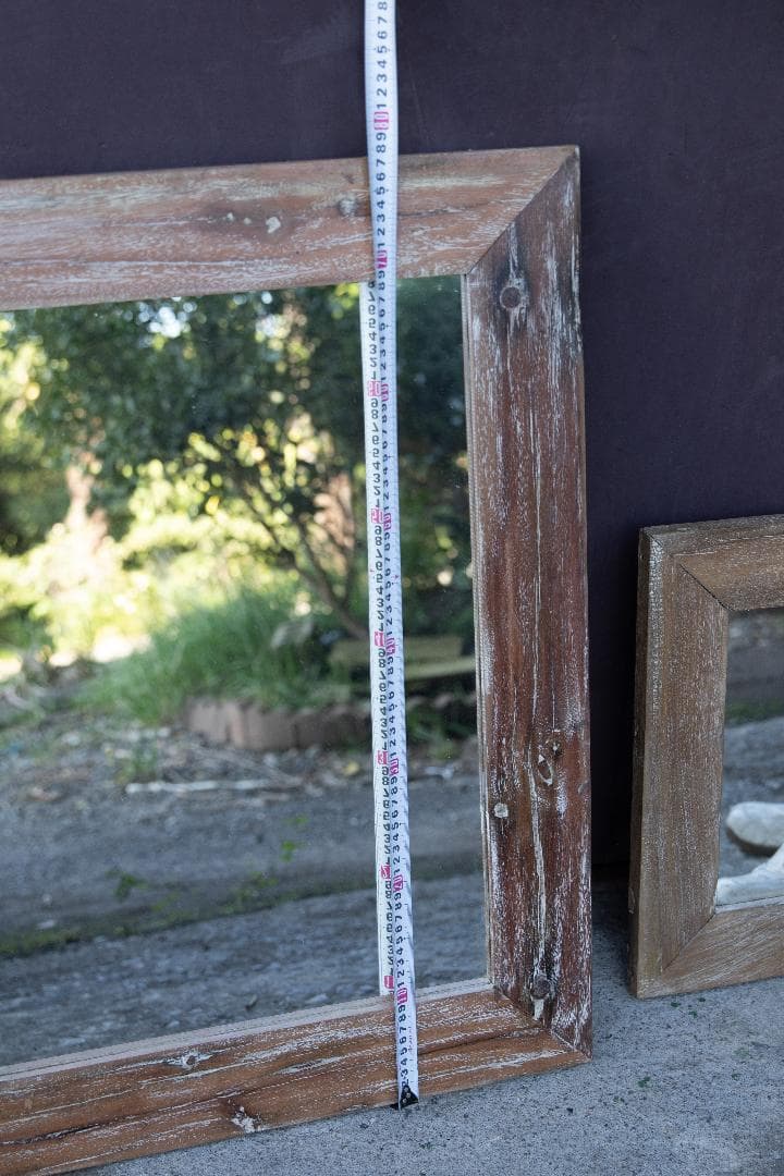 ウッドフレームミラー【新品未使用/鏡/アンティーク/ナチュラル/シャビー】