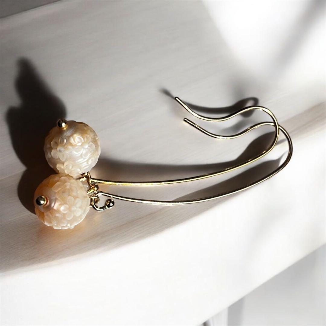 SALEレア14kgfあこや真珠のフラワーカービングピアス