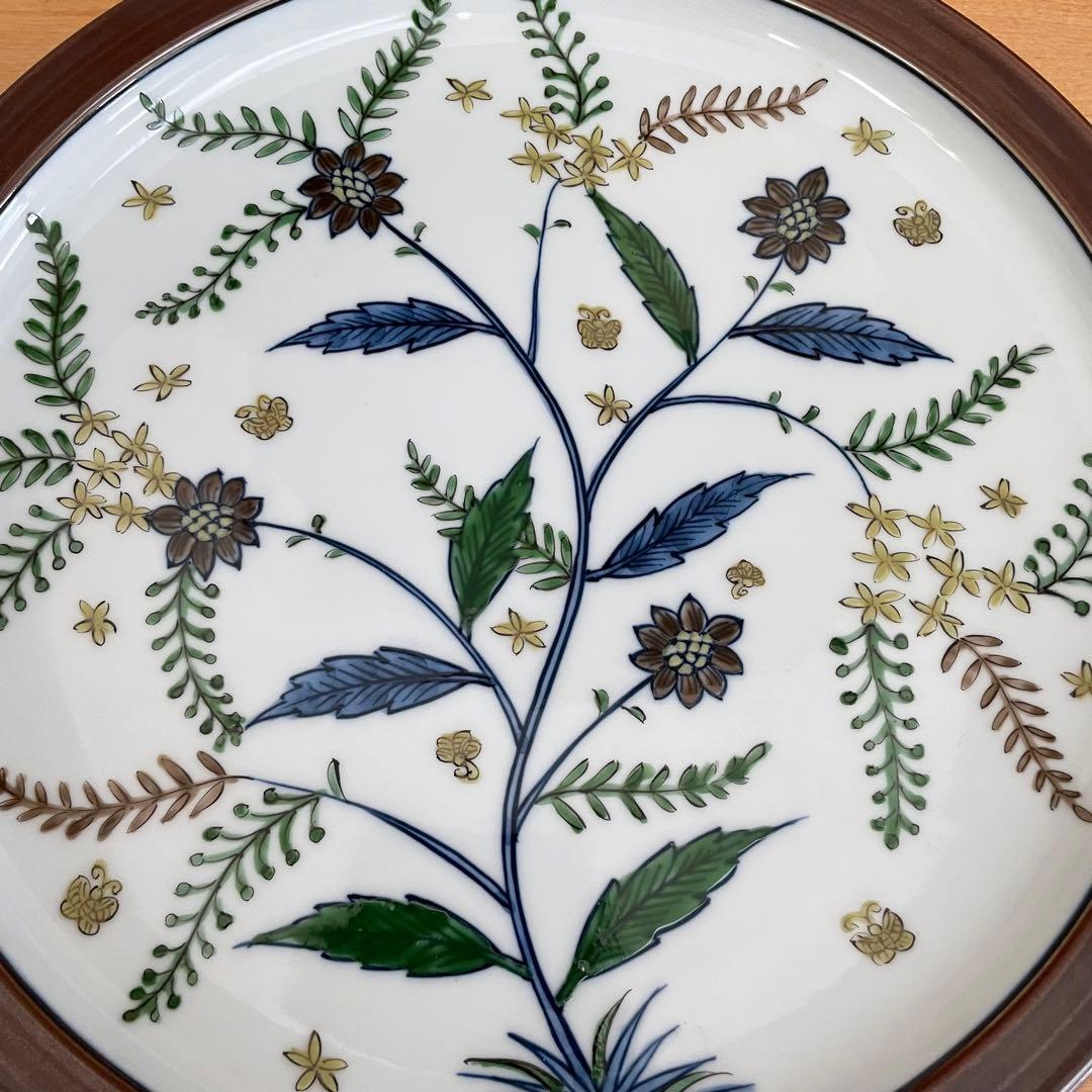 【保管品】源右衛門 染錦 更紗手花蝶文 皿 23cm 2枚