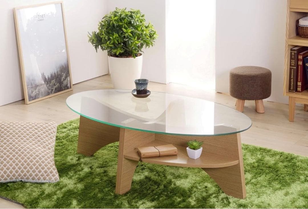 【美品✨】東谷 Azumaya オーバル ガラス センターテーブル LE-454