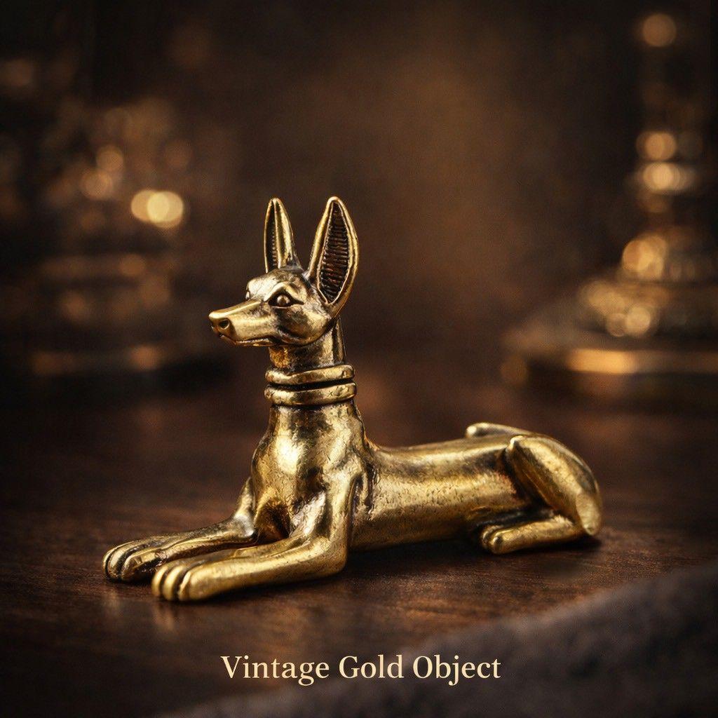 609 アヌビス 古代 真鍮 オブジェ 小ぶり 置物 卓上 エジプト神話