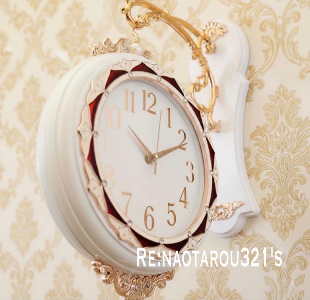 ヨーロピアン雑貨 おしゃれな壁掛け時計 （White） 装飾的な両面時計