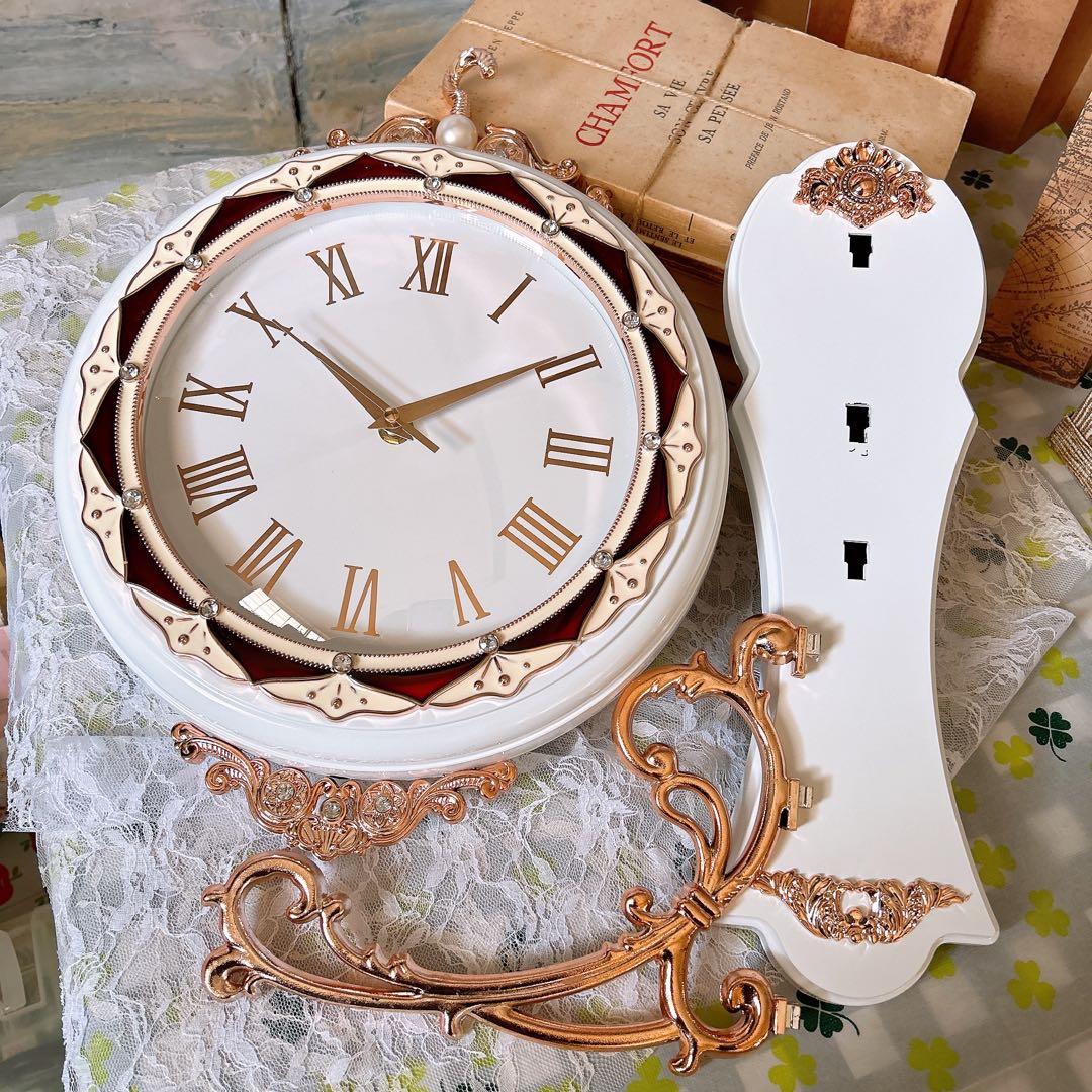 ヨーロピアン雑貨 おしゃれな壁掛け時計 （White） 装飾的な両面時計