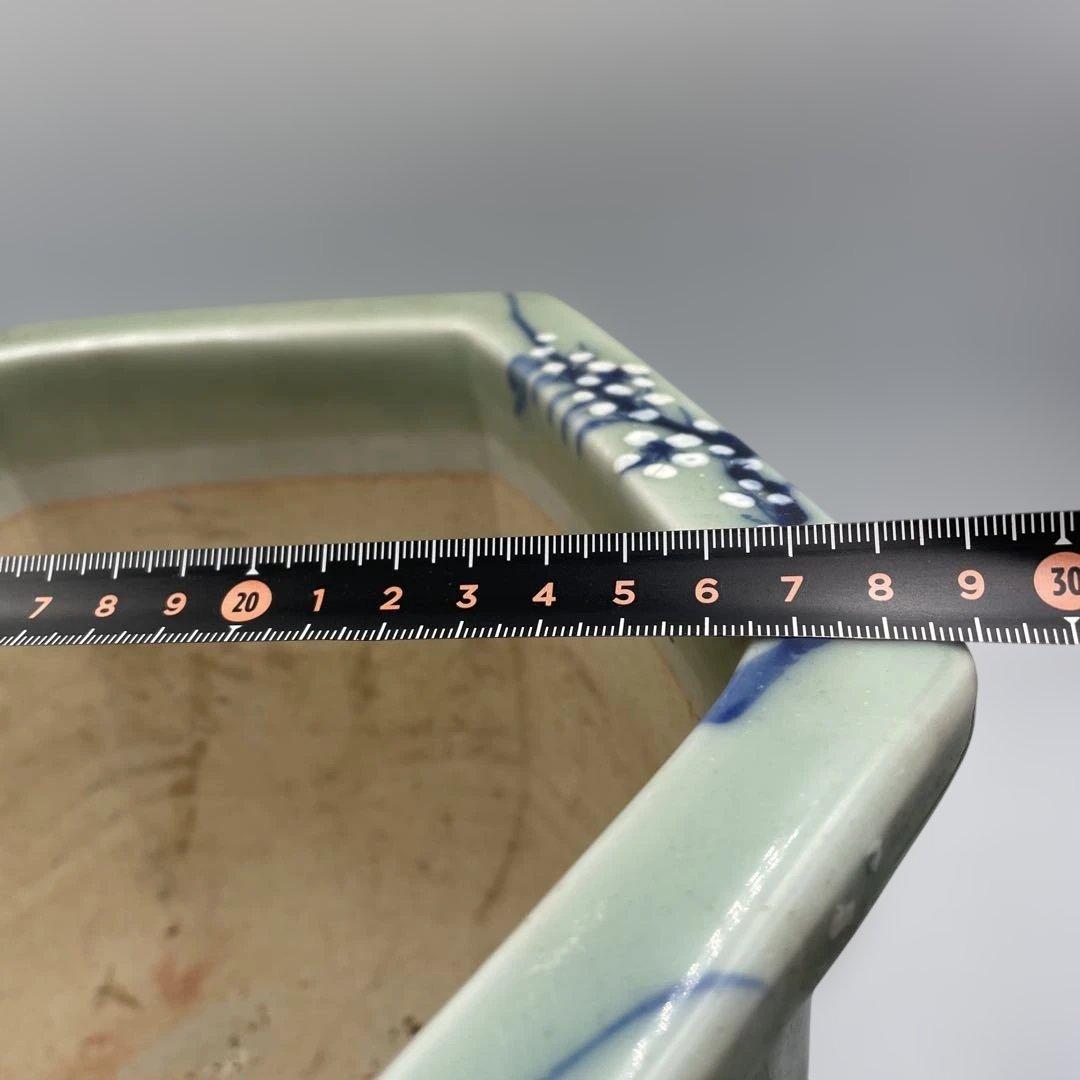 瀬戸 梅文 青磁 植木鉢 盆栽鉢 梅鉢 時代物 ➁個セット