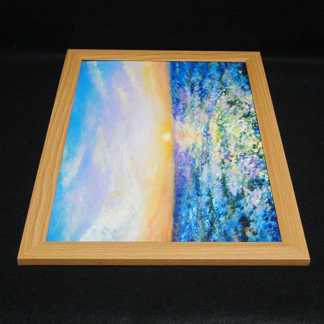 油絵 油彩 油彩画 絵 絵画【夕日に輝くネモフィラ】