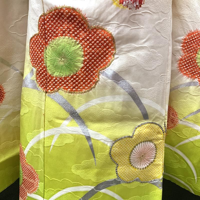 504ag37□七五三 七歳 女児 着物&袋帯 金駒刺繍 絞り 梅□状態良好