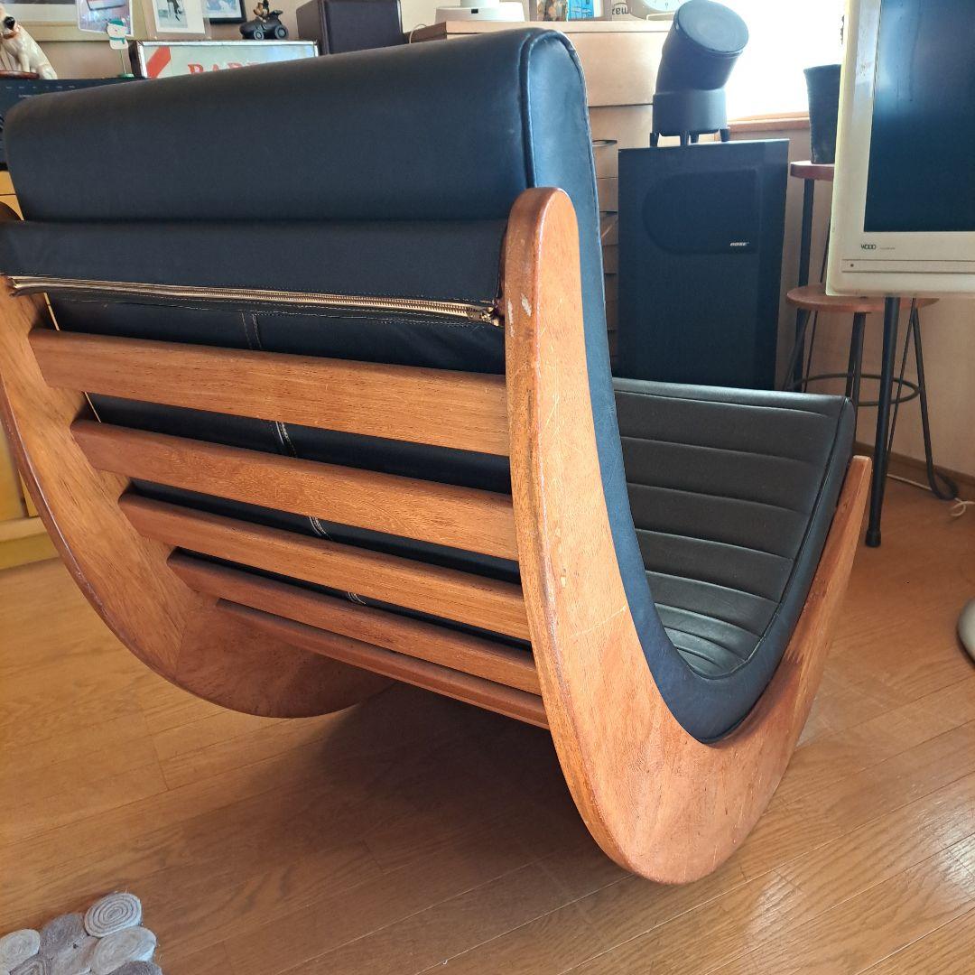 ロッキングチェア 木製フレーム 合成皮革