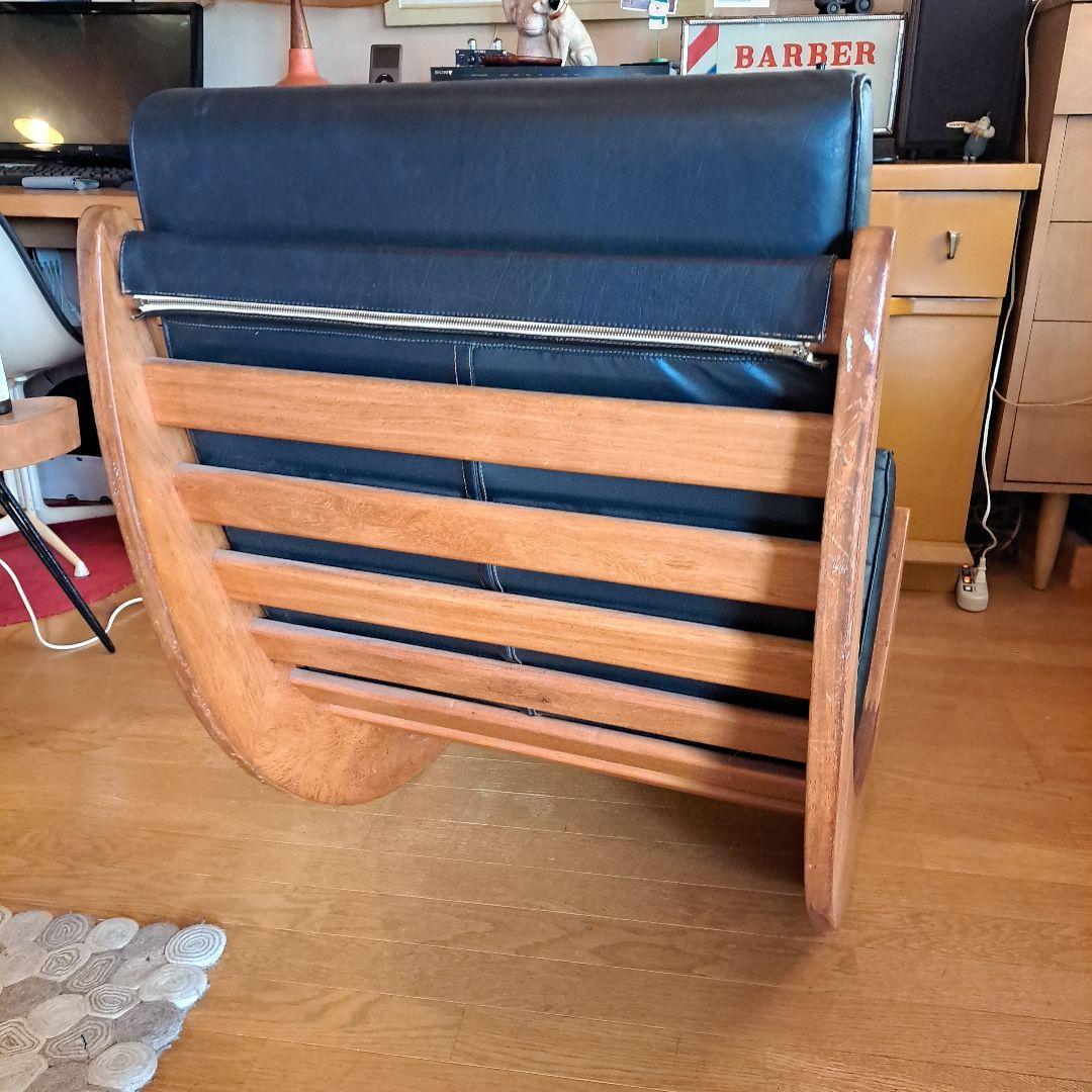 ロッキングチェア 木製フレーム 合成皮革