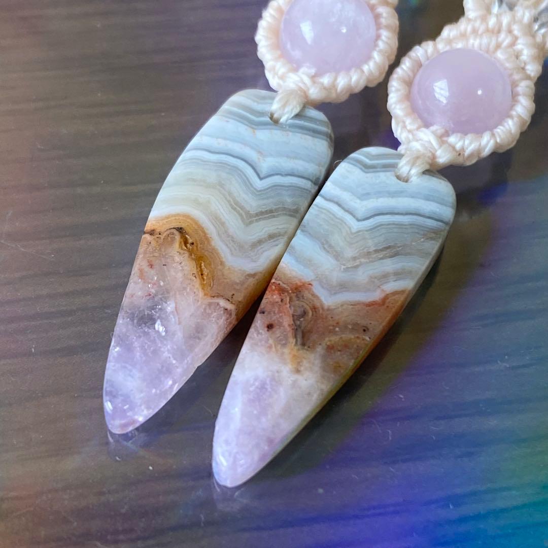 共生石‪❤︎マクラメ編みイヤリング◆1488◆アメジスト共生レースアゲート❤︎