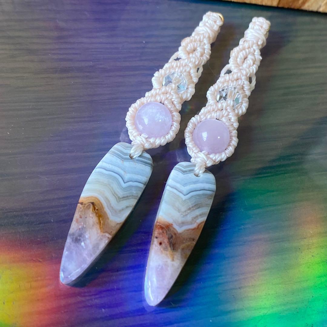 共生石‪❤︎マクラメ編みイヤリング◆1488◆アメジスト共生レースアゲート❤︎