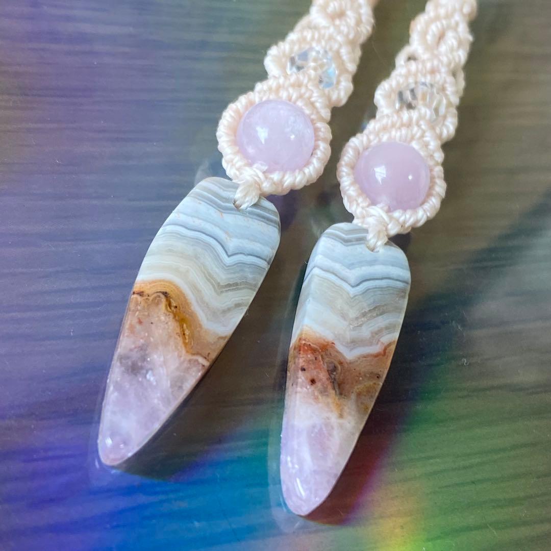 共生石‪❤︎マクラメ編みイヤリング◆1488◆アメジスト共生レースアゲート❤︎