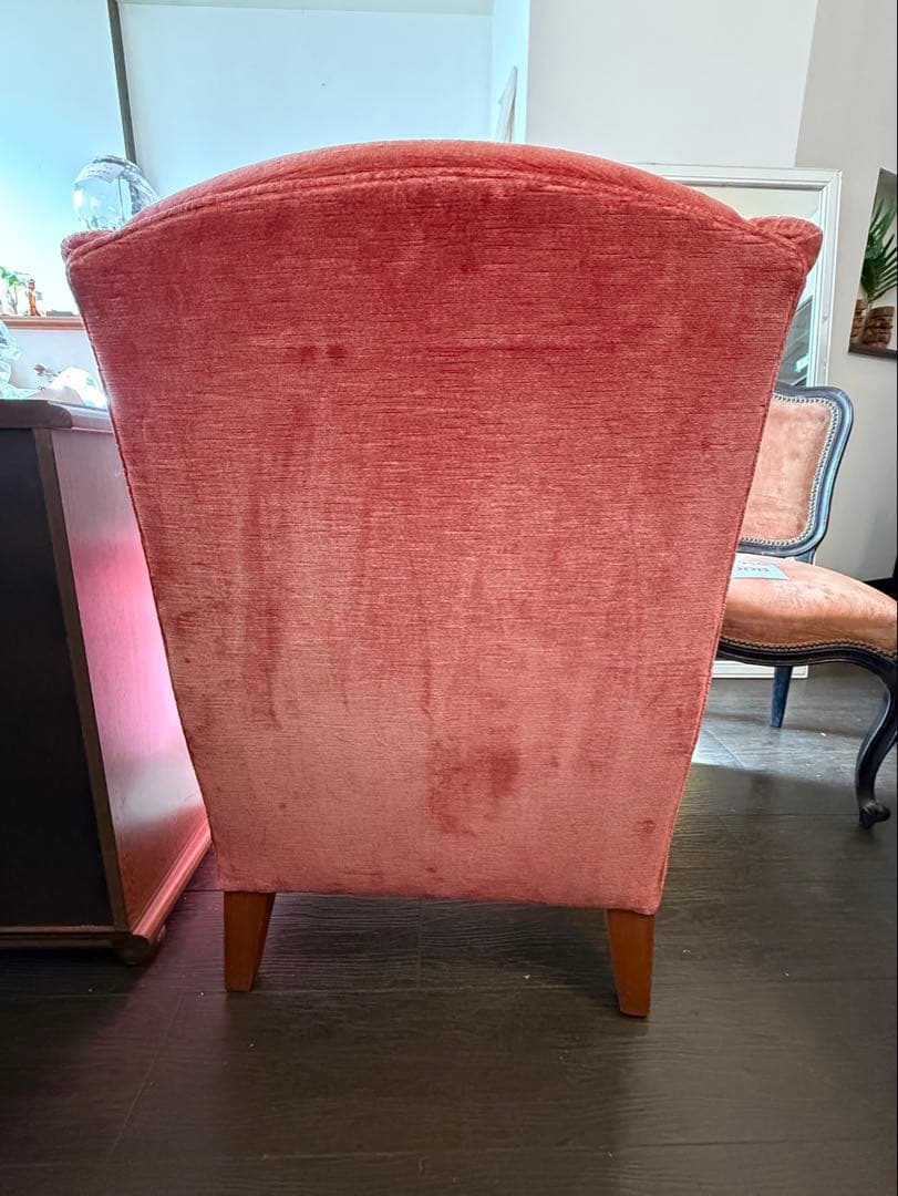 アンティーク 1人掛けソファ　レッド　ベルベット調 喫茶店レトロ　アームチェア
