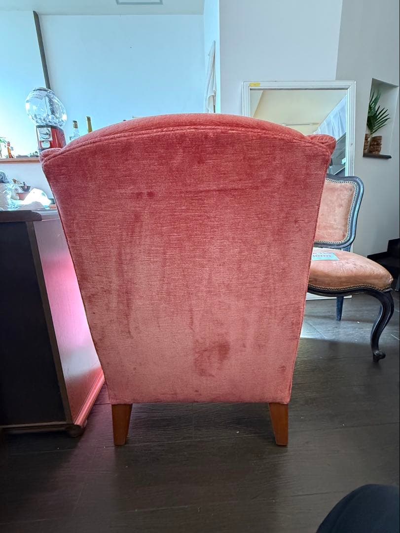 アンティーク 1人掛けソファ　レッド　ベルベット調 喫茶店レトロ　アームチェア