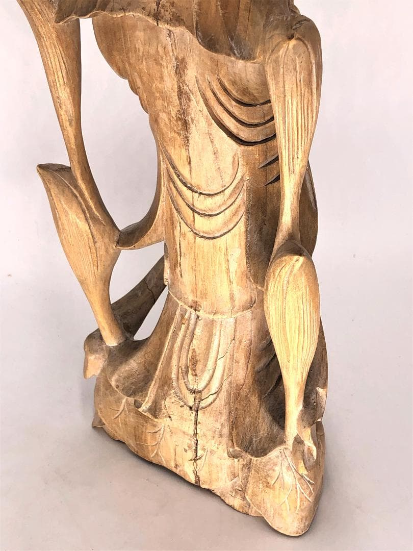 【 木彫羽衣観音 】　柘植36.5ｃｍ　アンティーク