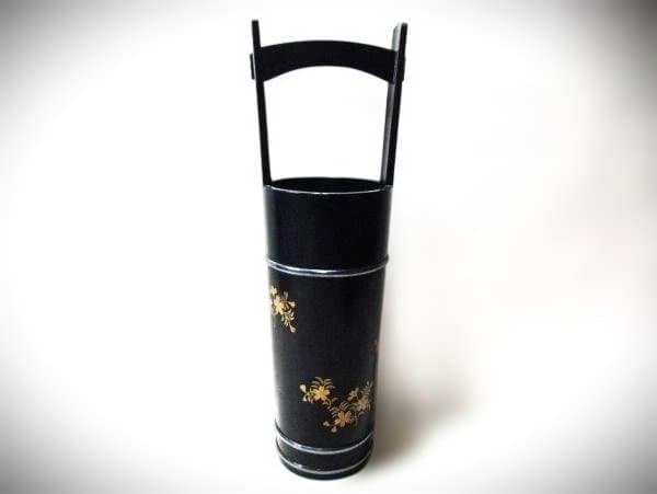 加賀塗師 砺波宗斎 桜花文 桶樽型 花生 天然木 本漆器 時代物