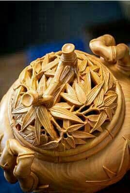 手作り 黄楊木 ツゲの木彫り 家の装飾 飾り物 ポプラの葉平安である香炉y