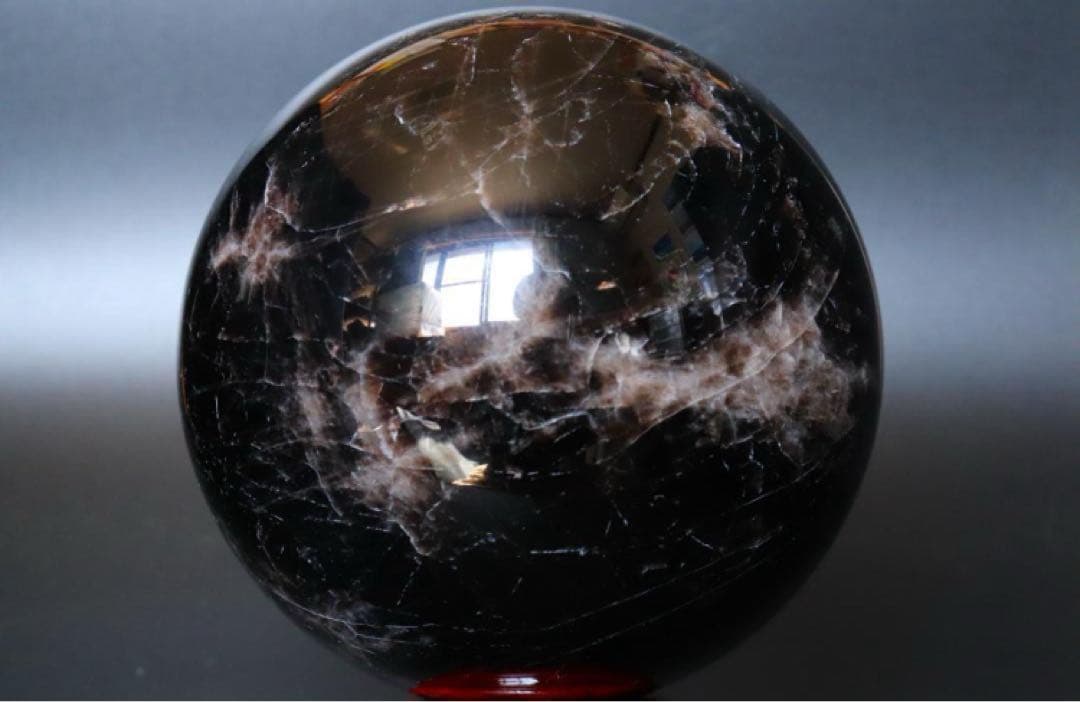 虹入り モリオン 黒水晶 丸玉 スフィア 3.3kg 送料無料