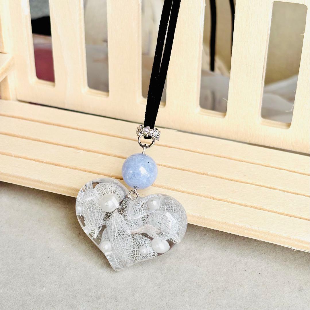 No.3161★ハンドメイド★雪白♡アナベル♡天然石♡フラワーレジンネックレス