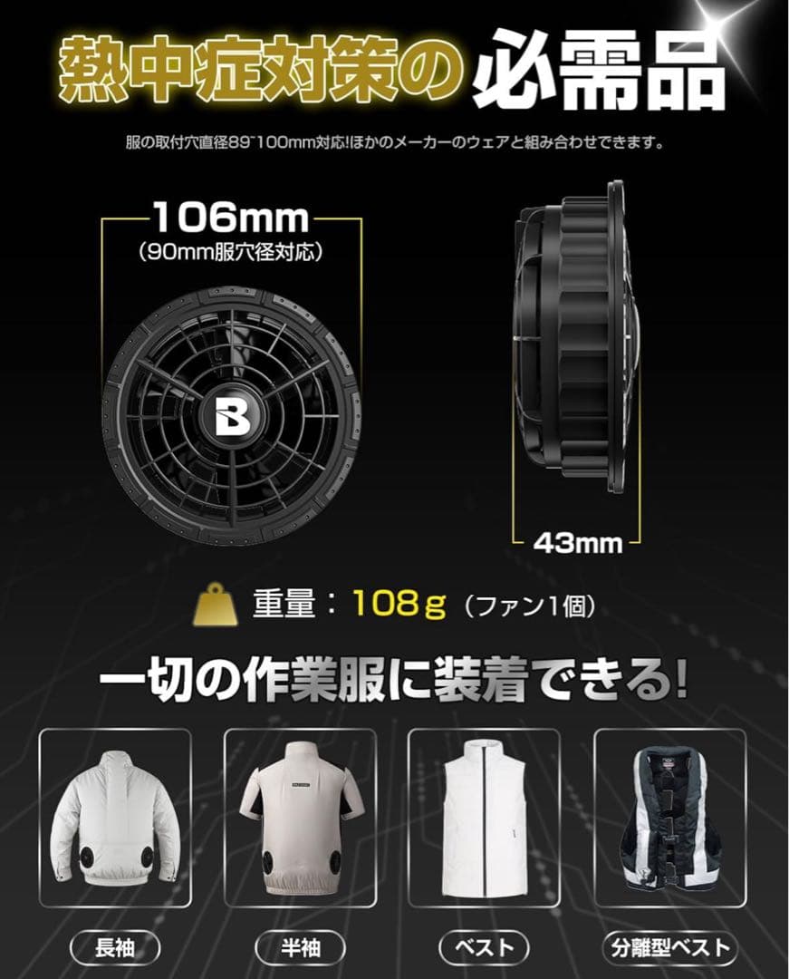 空調作業服 ファンバッテリーセット 2025暴風ファン 36V超高出力