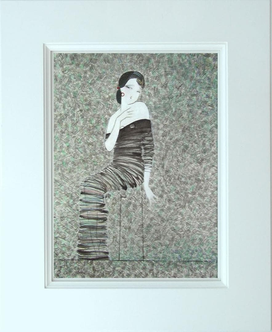 油絵 菅家令子 絵 絵画インテリア額付(青緑＋金色の枠) F6-92023 女性