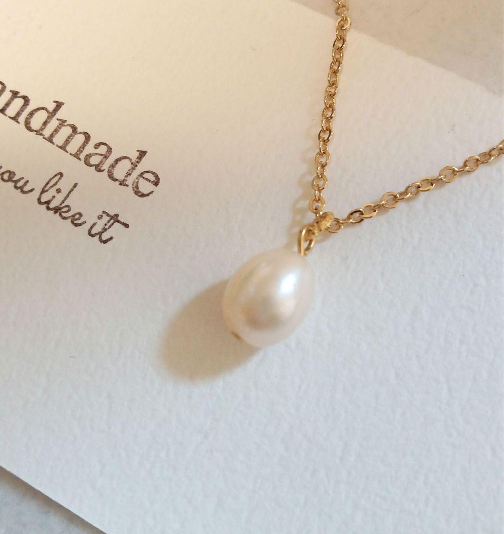 1712魅力を引き出す✨️✨️　淡水パールネックレス　ライス　シンプル一粒♥