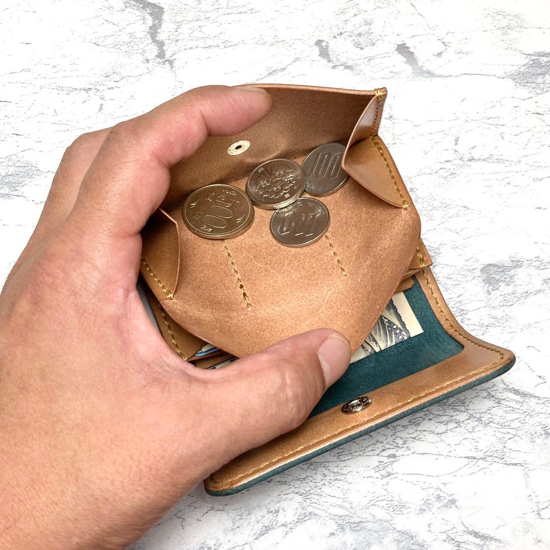 本革 ミニ財布 瀬戸内レザー コンパクト財布 青 小さい財布 メンズ レディース