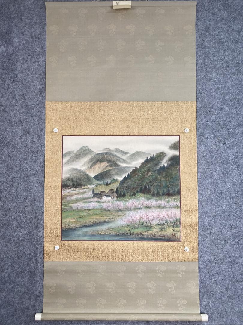 福与悦夫 桃花林図 共箱 二重箱 陸軍嘱託従軍画家 南画院常務理事 帝展