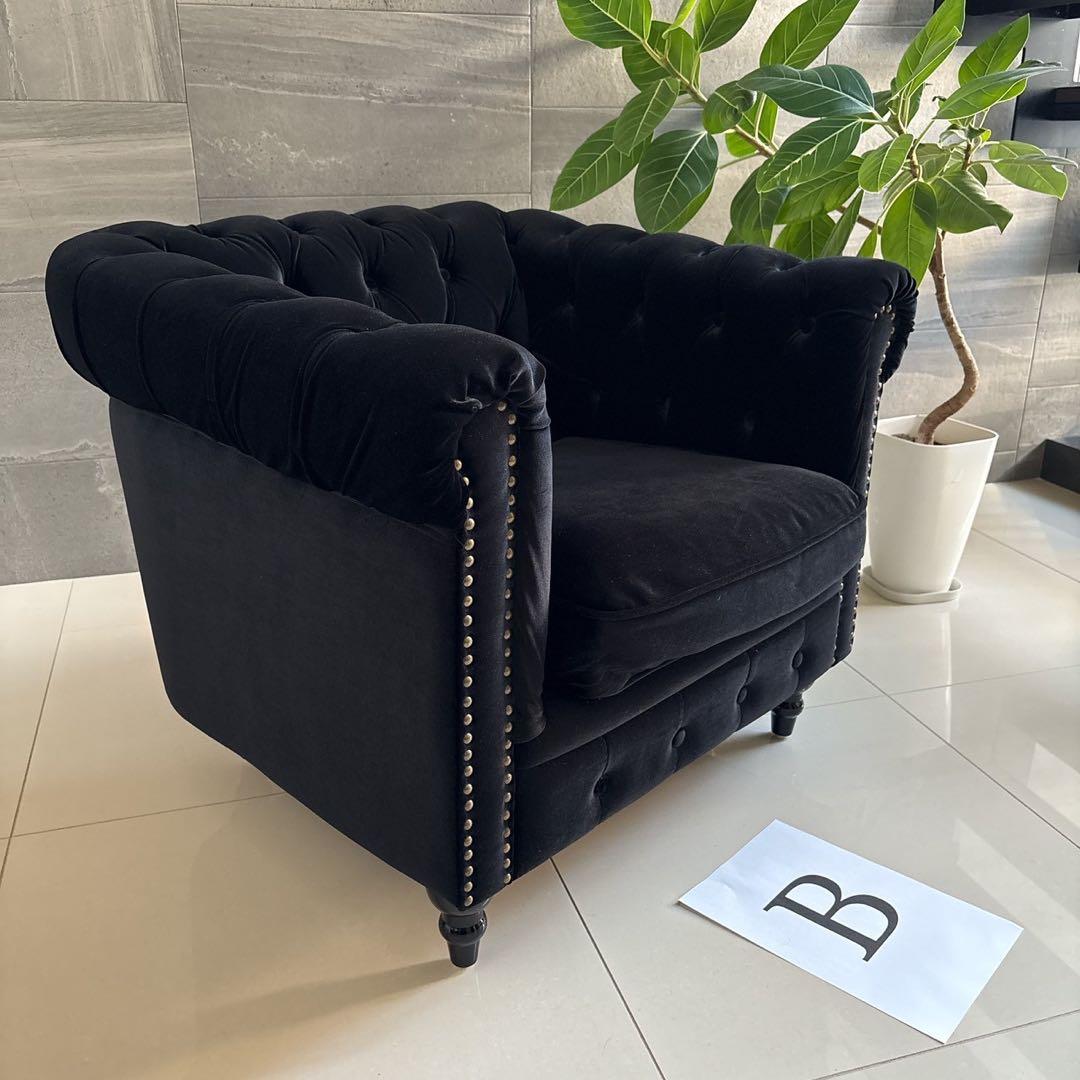 値引しましたBチェスターフィールド英国風アンティーク 一人掛ソファー /ブラック