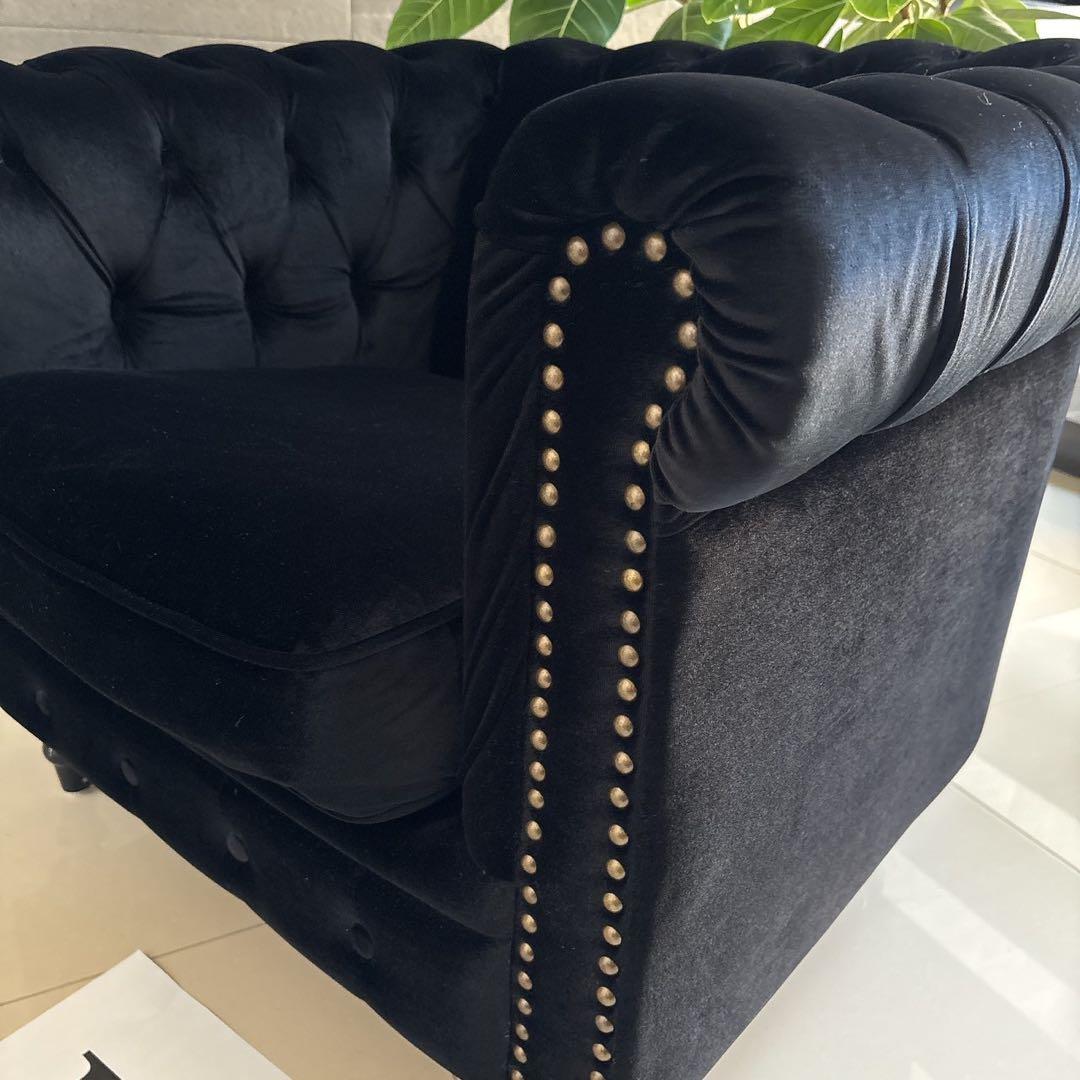 値引しましたBチェスターフィールド英国風アンティーク 一人掛ソファー /ブラック