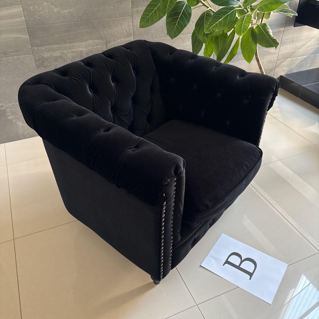 値引しましたBチェスターフィールド英国風アンティーク 一人掛ソファー /ブラック