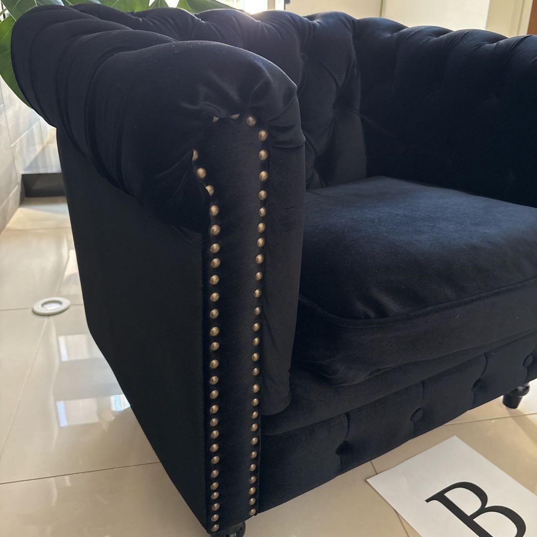 値引しましたBチェスターフィールド英国風アンティーク 一人掛ソファー /ブラック