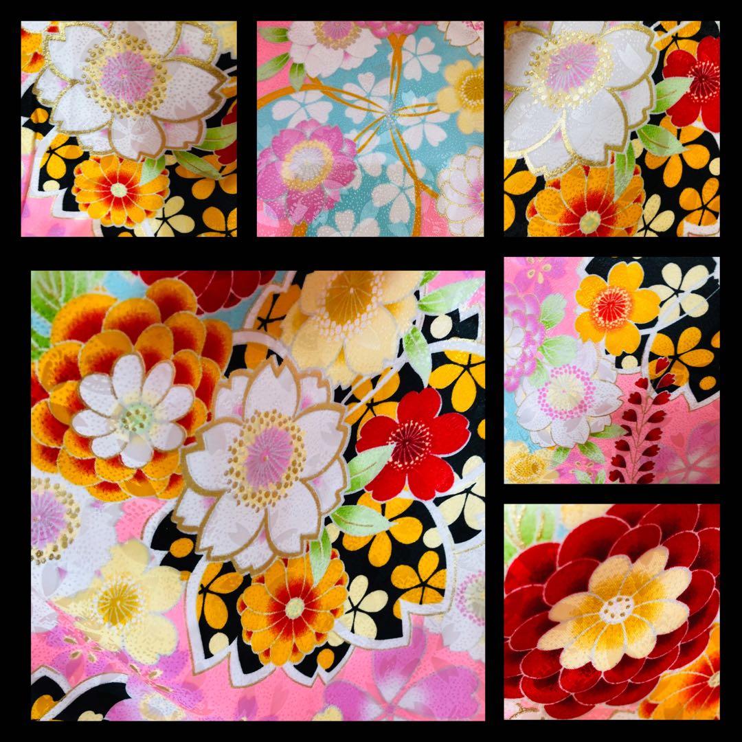 七五三七歳❣️四つ身着物未使用⭐︎薄ピンク花々金彩煌びやか絢爛⭐︎完全フルセット銘品