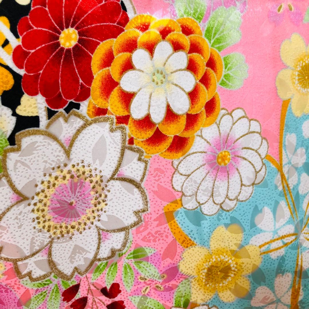 七五三七歳❣️四つ身着物未使用⭐︎薄ピンク花々金彩煌びやか絢爛⭐︎完全フルセット銘品