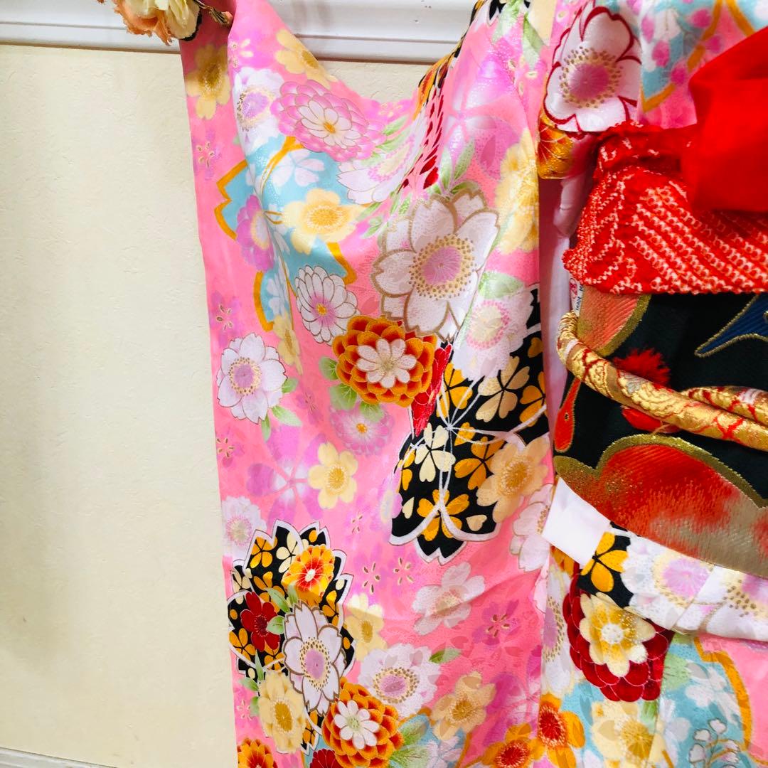 七五三七歳❣️四つ身着物未使用⭐︎薄ピンク花々金彩煌びやか絢爛⭐︎完全フルセット銘品