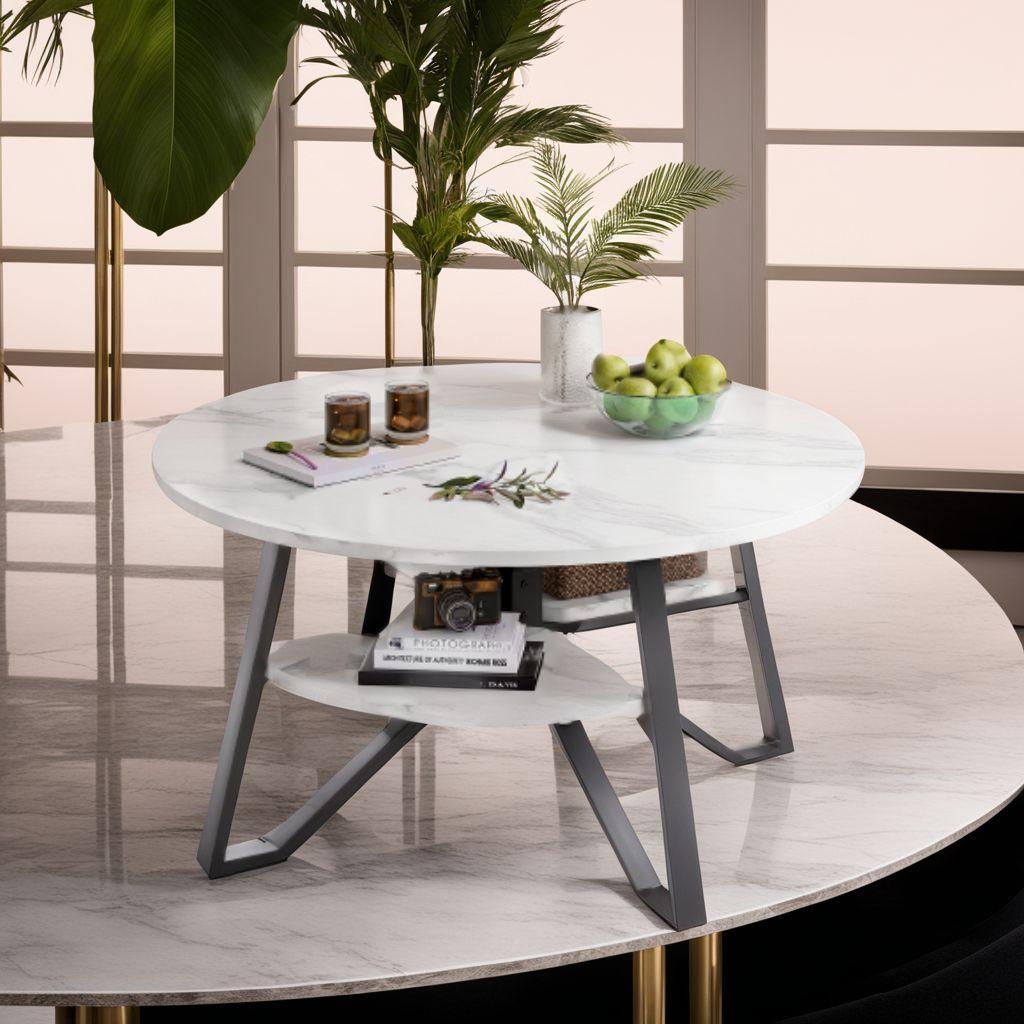 大理石風 おしゃれなリビング 丸 収納 センター ローテーブル
