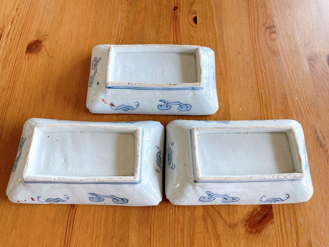 希少 3客セット/古伊万里 錦手 長皿 色絵金彩 松竹梅に鳥文様 アンティーク