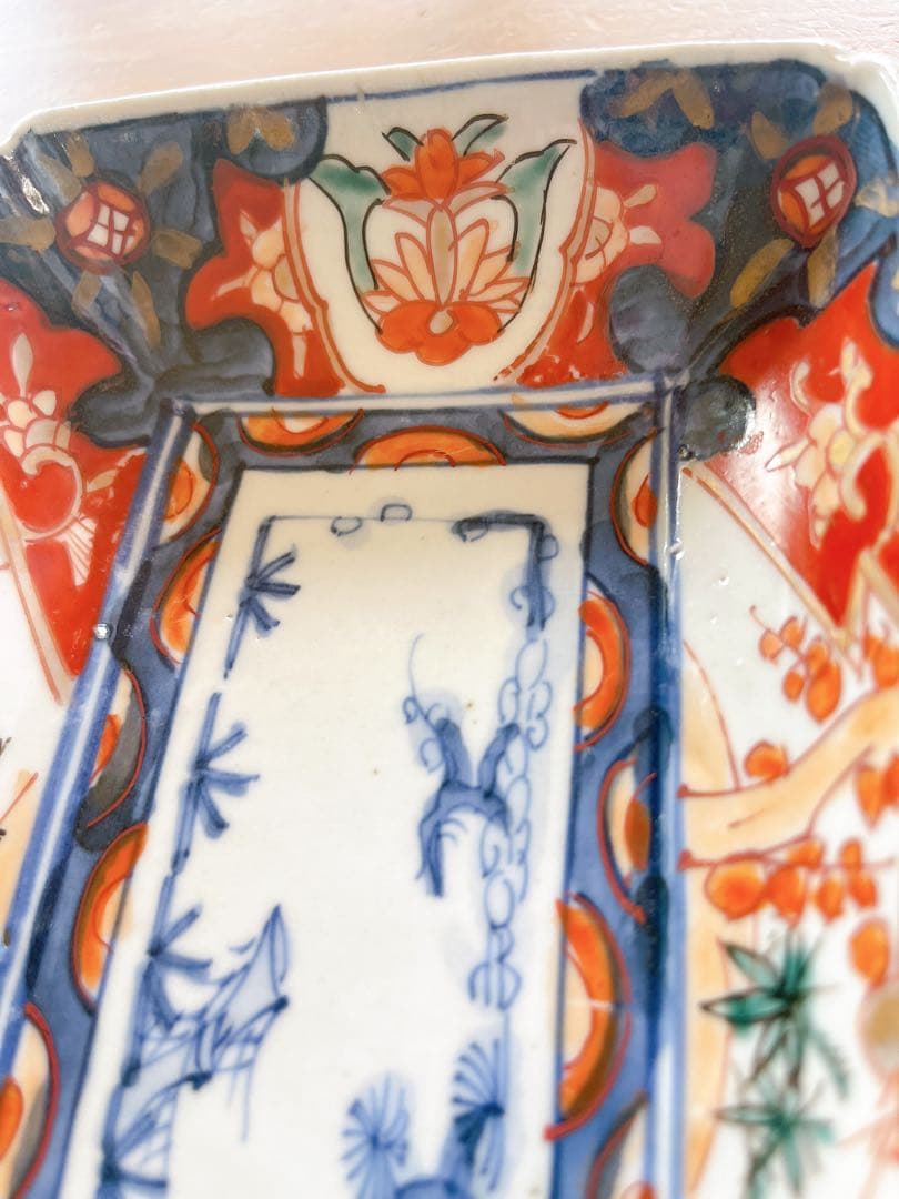 希少 3客セット/古伊万里 錦手 長皿 色絵金彩 松竹梅に鳥文様 アンティーク