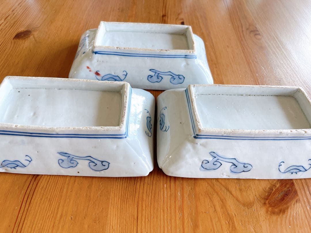 希少 3客セット/古伊万里 錦手 長皿 色絵金彩 松竹梅に鳥文様 アンティーク