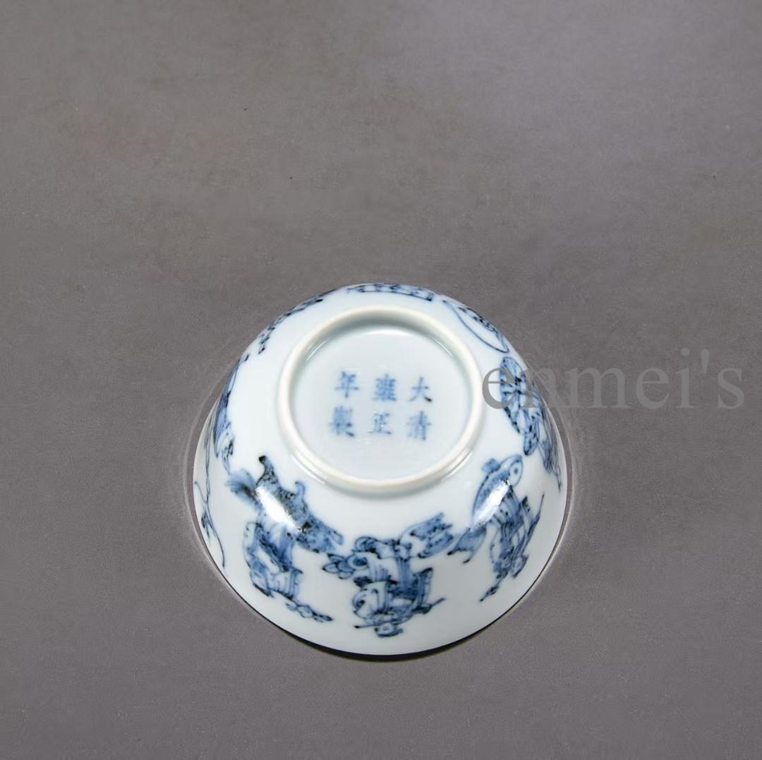 中国古美術 清康熙 青花八仙逍遥図碗 青花磁 唐物 骨董品 時代物 茶碗