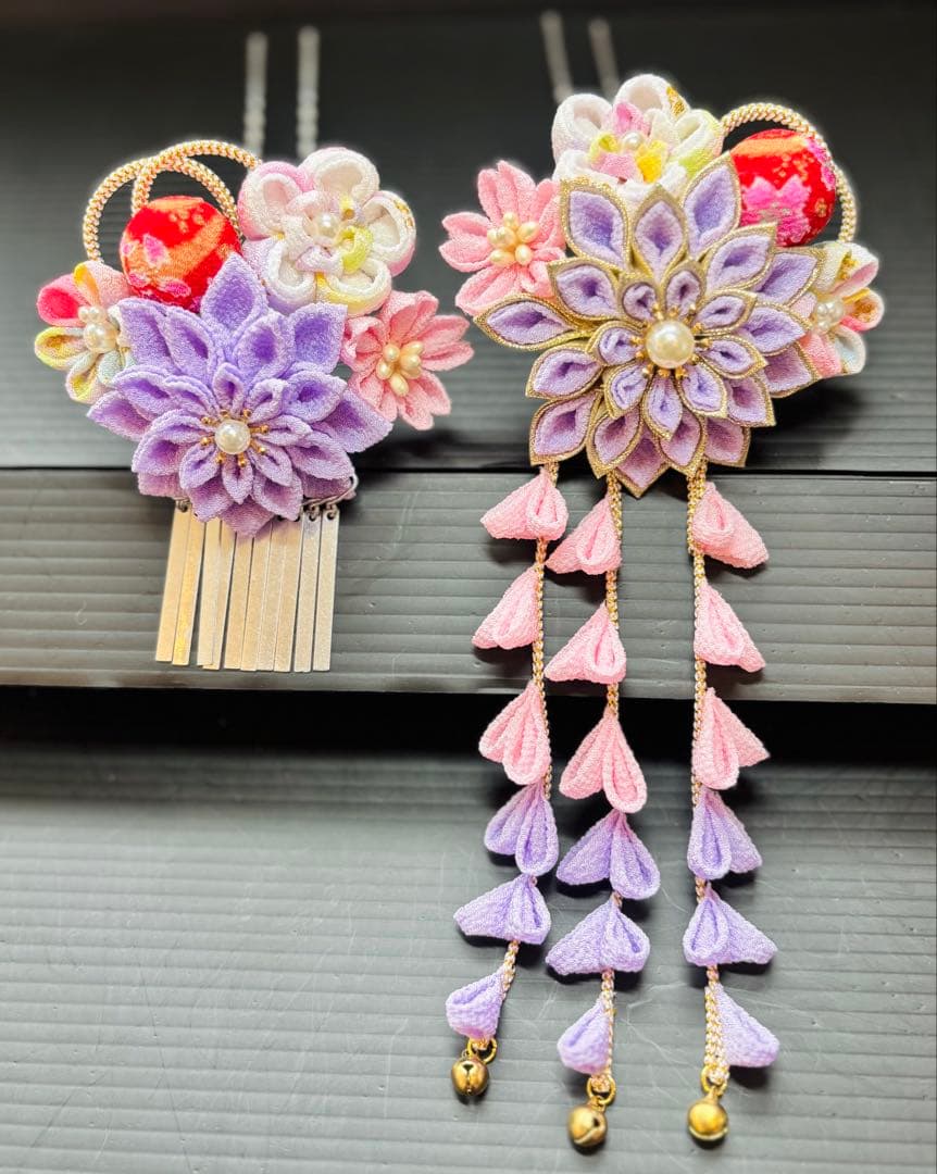 テリィさま専用 確認用 七五三髪飾りセット 薄藤色×桜色 7-29